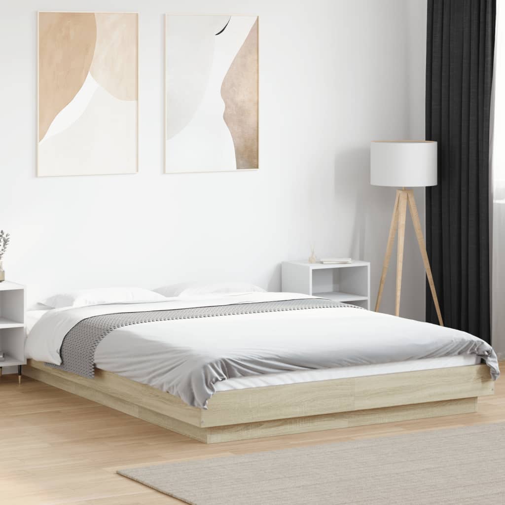 Sengeramme med LED-lys sonoma eik 120x190 cm konstruert tre