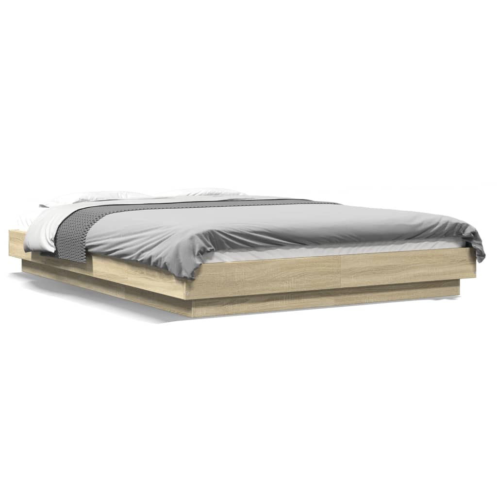 Sengeramme med LED-lys sonoma eik 120x190 cm konstruert tre