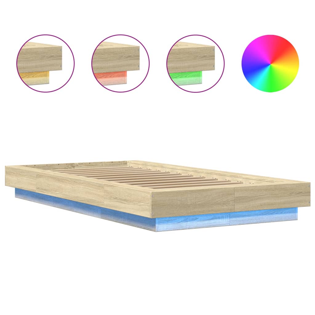 Sengeramme med LED-lys sonoma eik 90x190 cm konstruert tre