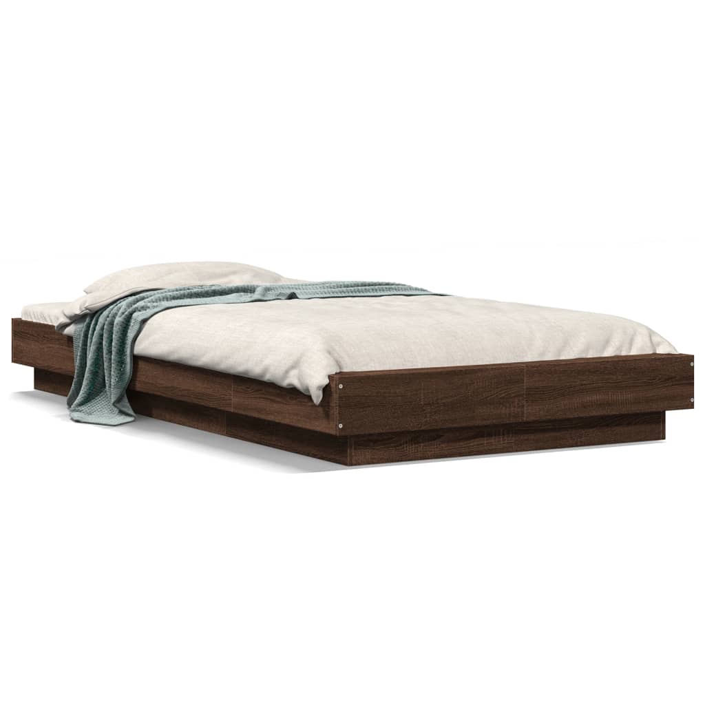 Sengeramme med LED-lys brun eik 90x190 cm konstruert tre