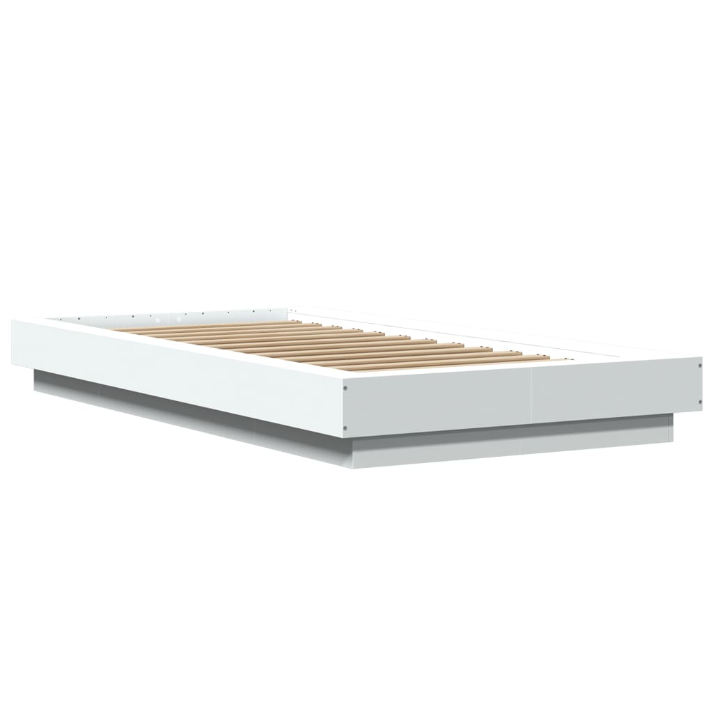 Sengeramme med LED-lys hvit 75x190 cm konstruert tre
