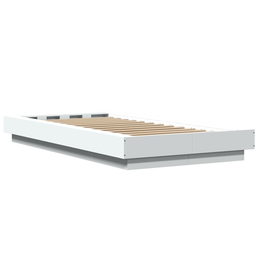 Sengeramme med LED-lys hvit 75x190 cm konstruert tre