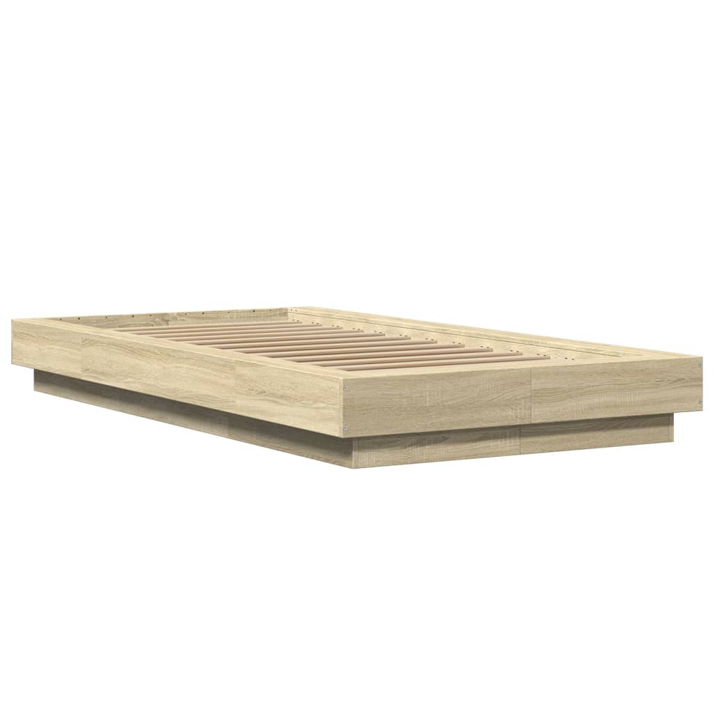 Sengeramme med LED-lys sonoma eik 75x190 cm konstruert tre