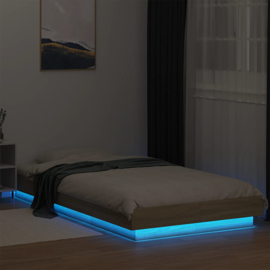 Sengeramme med LED-lys sonoma eik 75x190 cm konstruert tre