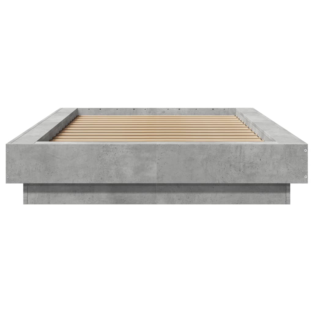 Sengeramme med LED-lys betonggrå 75x190 cm konstruert tre