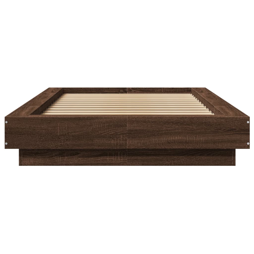 Sengeramme med LED-lys brun eik 75x190 cm konstruert tre