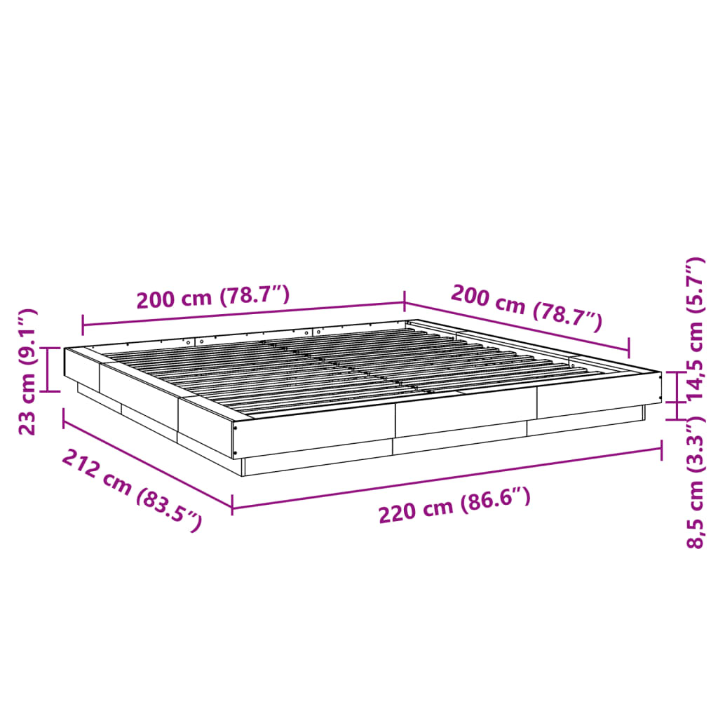 Sengeramme hvit 200x200 cm konstruert tre