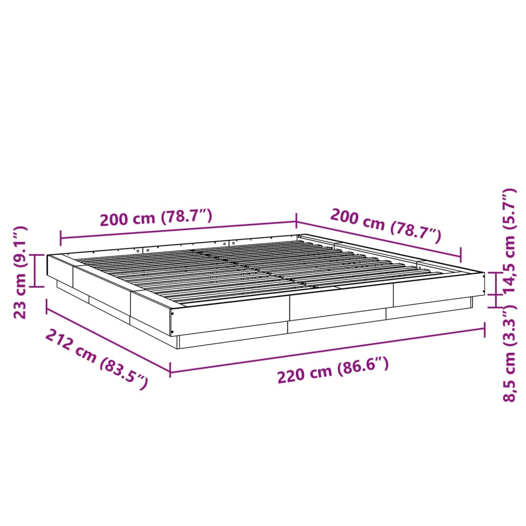Sengeramme sonoma eik 200x200 cm konstruert tre