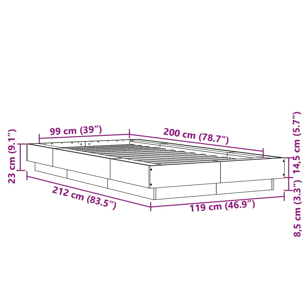 Sengeramme sonoma eik 100x200 cm konstruert tre