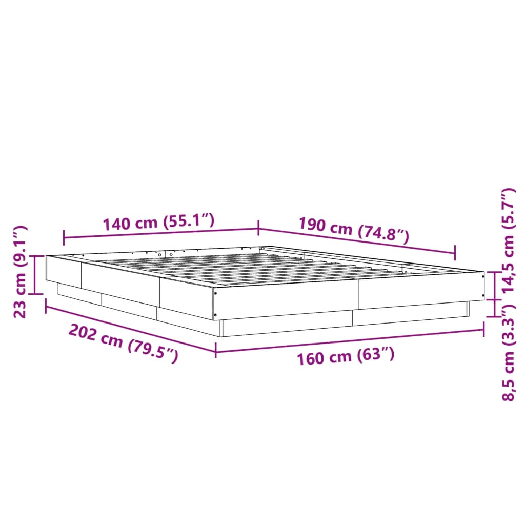 Sengeramme hvit 140x190 cm konstruert tre