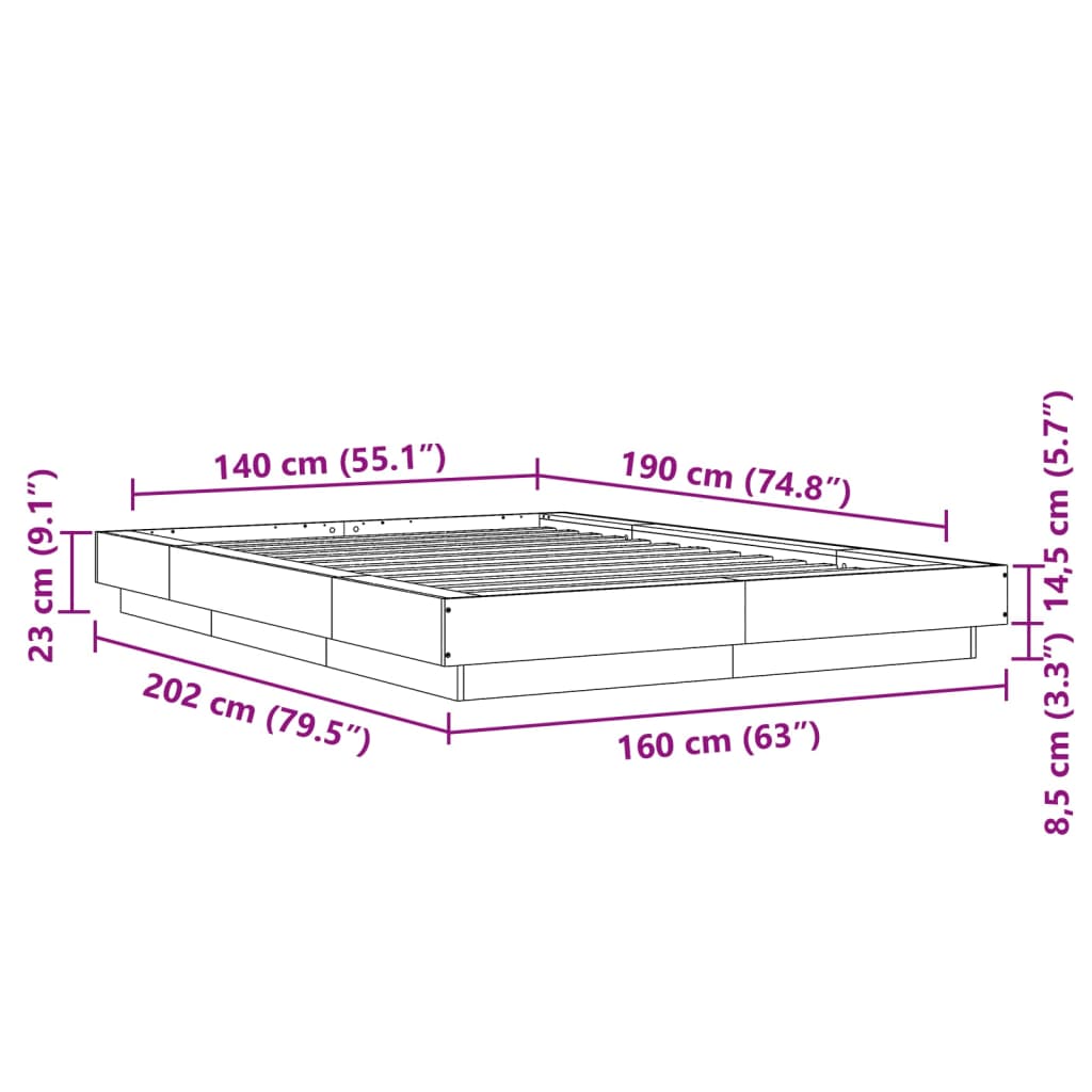 Sengeramme betonggrå 140x190 cm konstruert tre