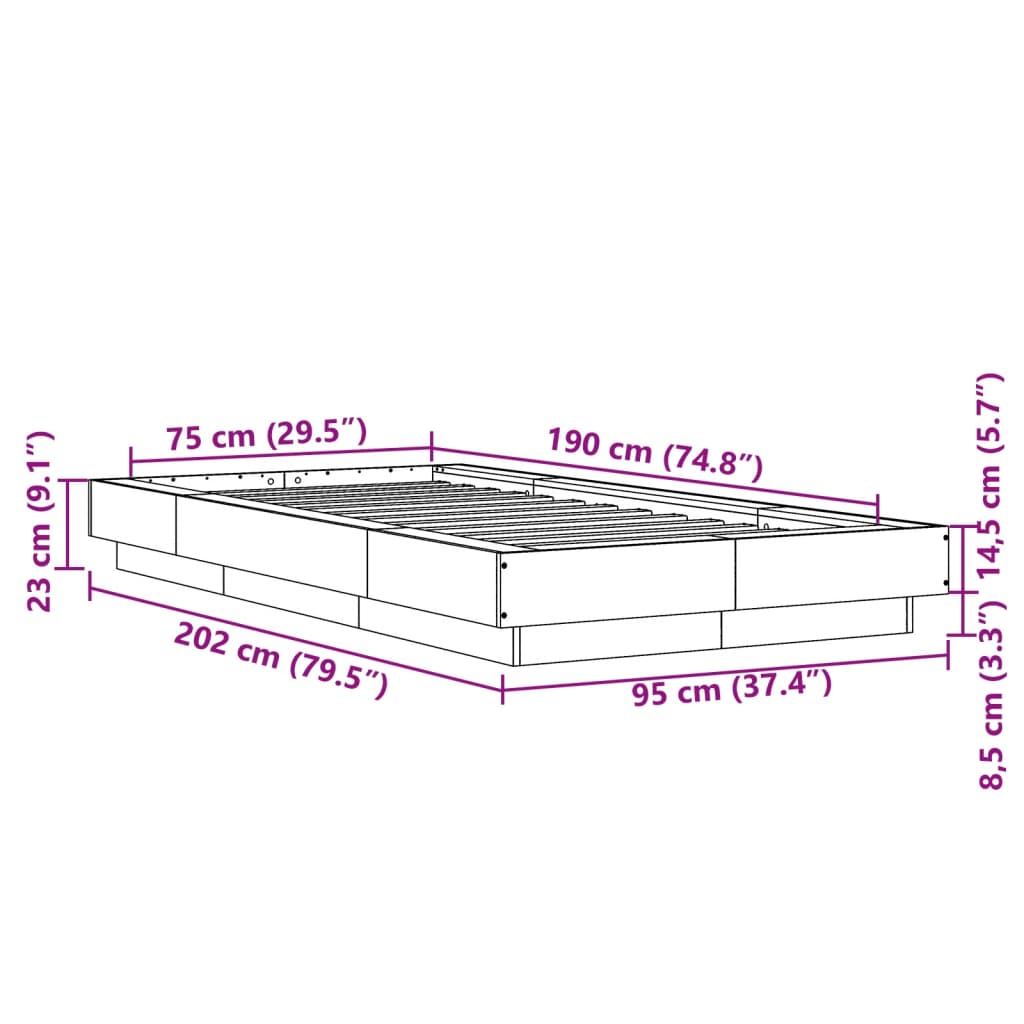 Sengeramme betonggrå 75x190 cm konstruert tre