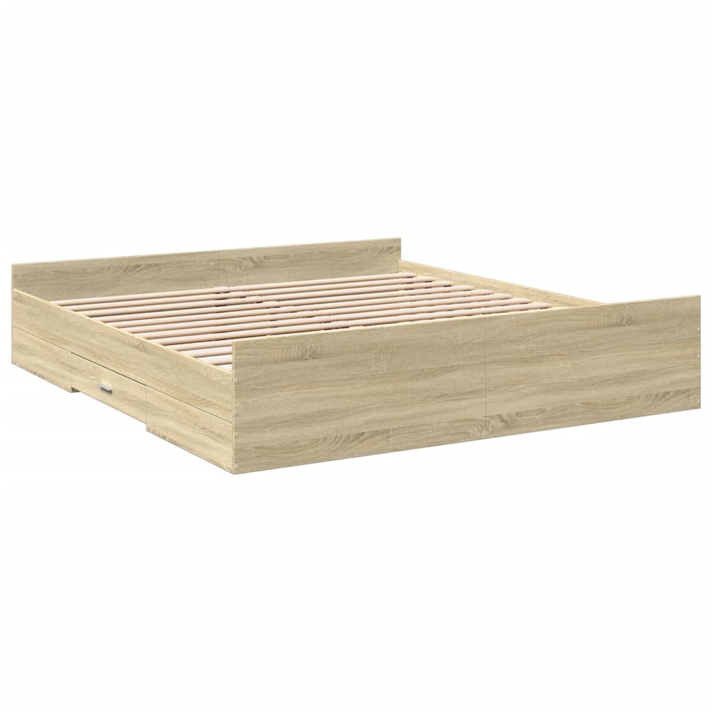 Sengeramme med skuffer sonoma eik 200x200 cm konstruert tre