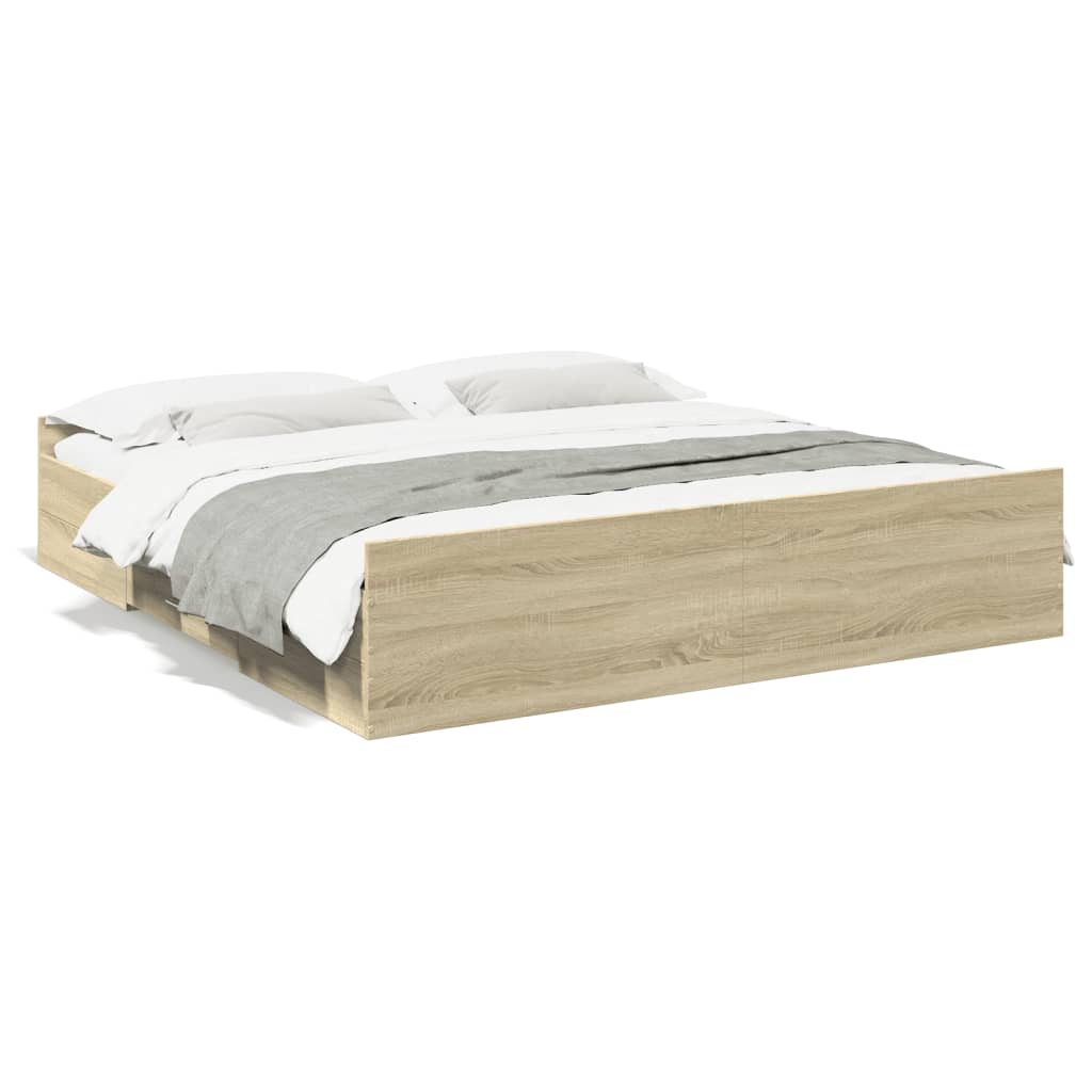Sengeramme med skuffer sonoma eik 200x200 cm konstruert tre