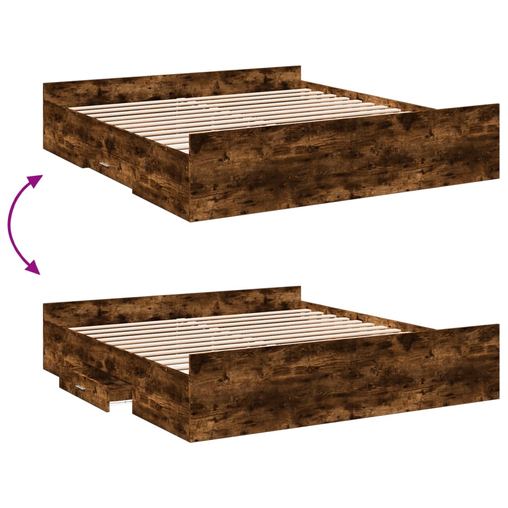 Sengeramme med skuffer røkt eik 200x200 cm konstruert tre