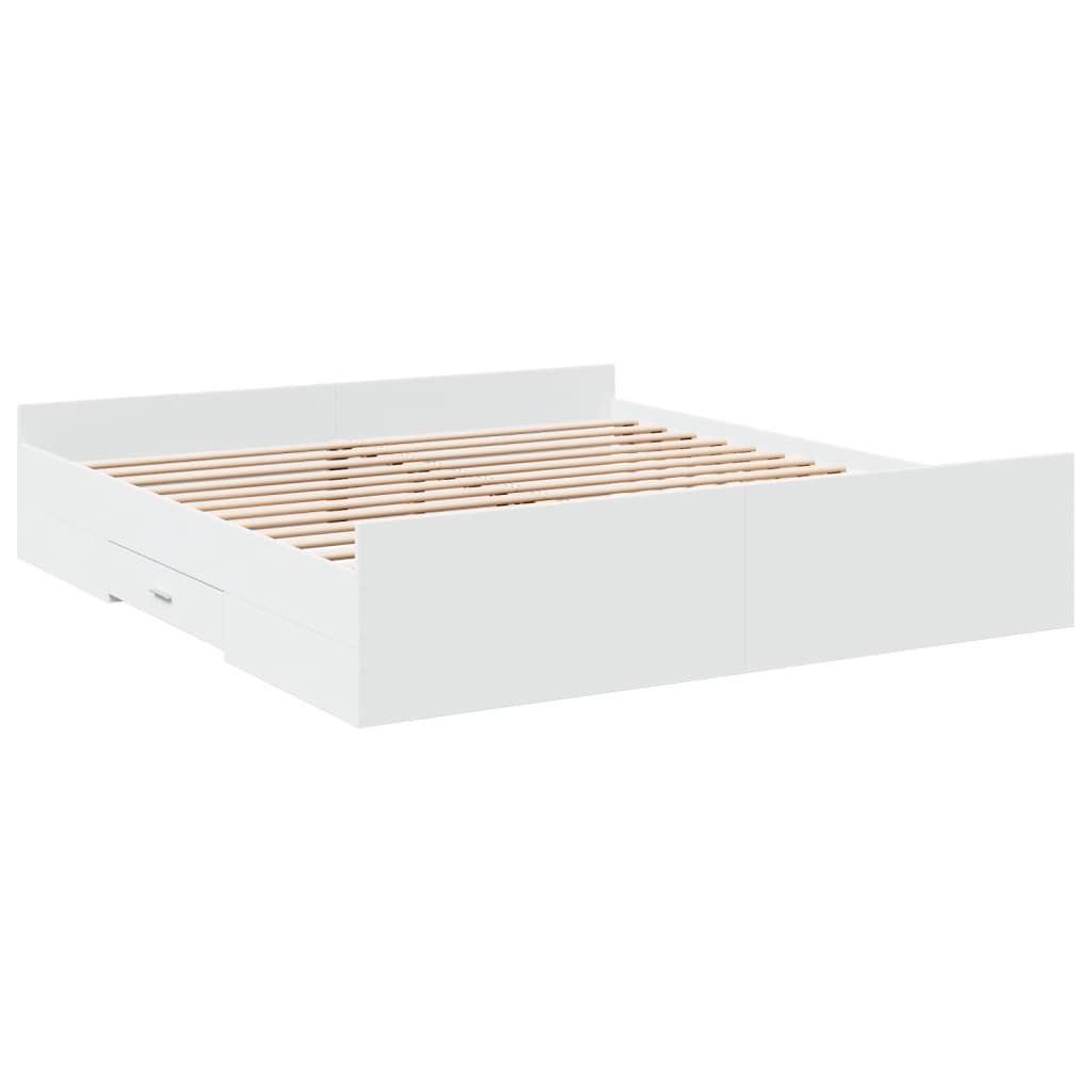 Sengeramme med skuffer hvit 180x200 cm konstruert tre