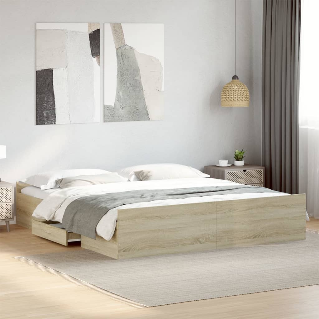 Sengeramme med skuffer sonoma eik 180x200 cm konstruert tre