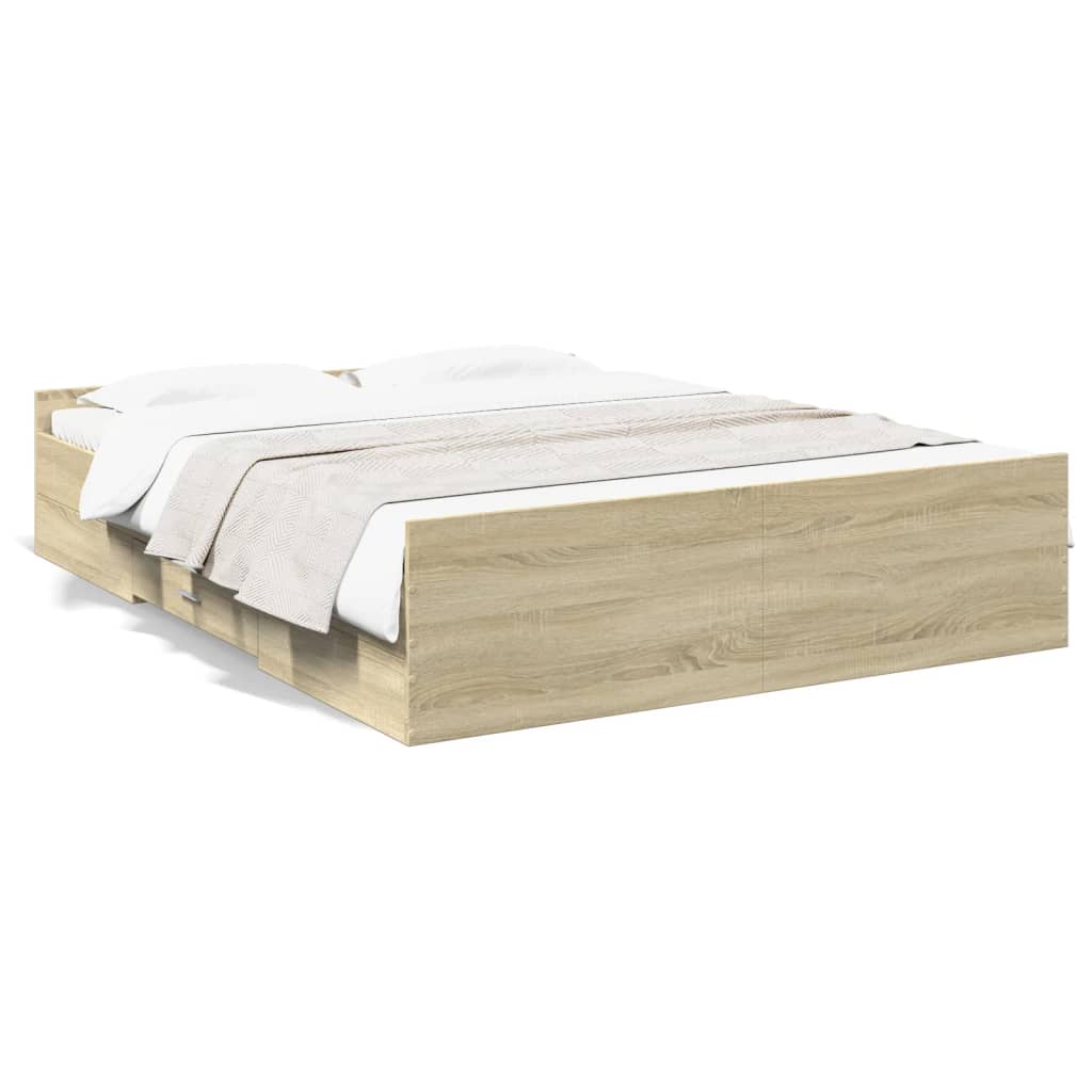 Sengeramme med skuffer sonoma eik 160x200 cm konstruert tre