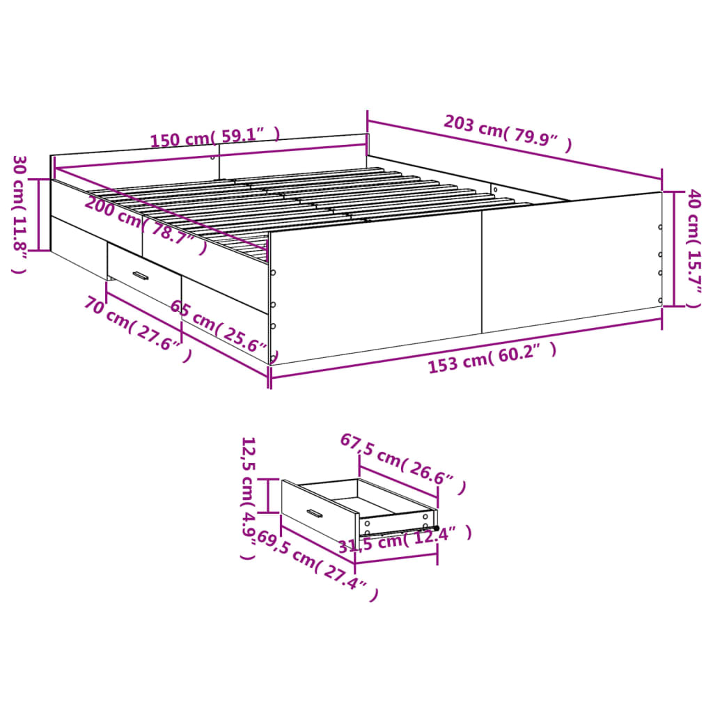 Sengeramme høyglans hvit 150x200 cm konstruert tre