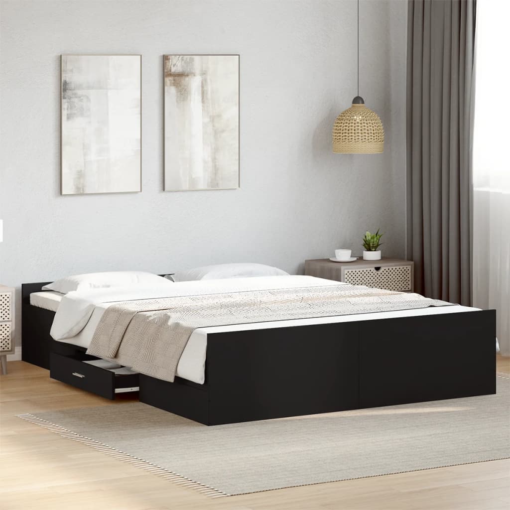 Sengeramme med skuffer betonggrå 150x200 cm konstruert tre