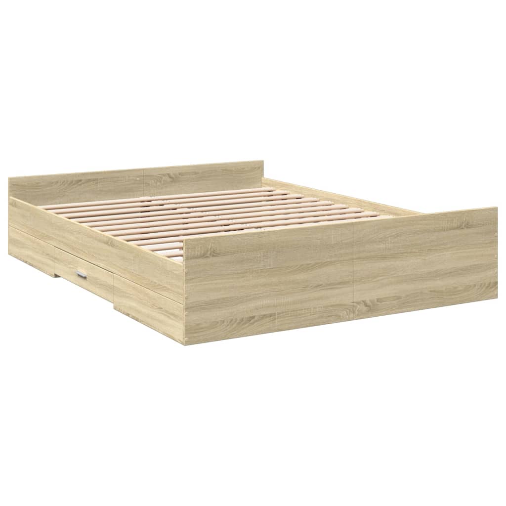 Sengeramme med skuffer sonoma eik 150x200 cm konstruert tre