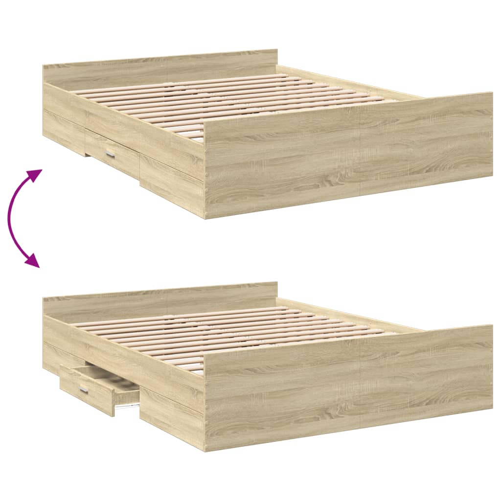 Sengeramme med skuffer sonoma eik 150x200 cm konstruert tre