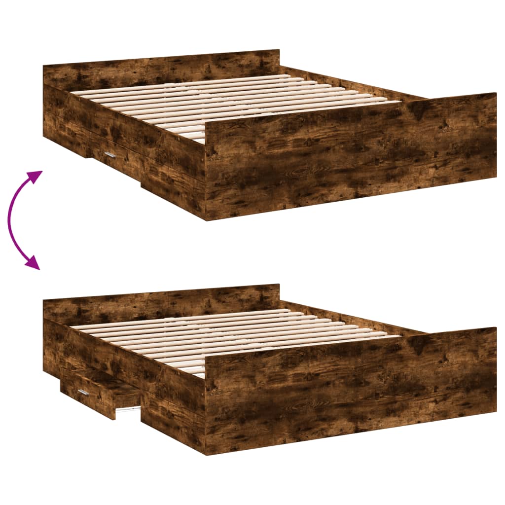 Sengeramme med skuffer røkt eik 150x200 cm konstruert tre