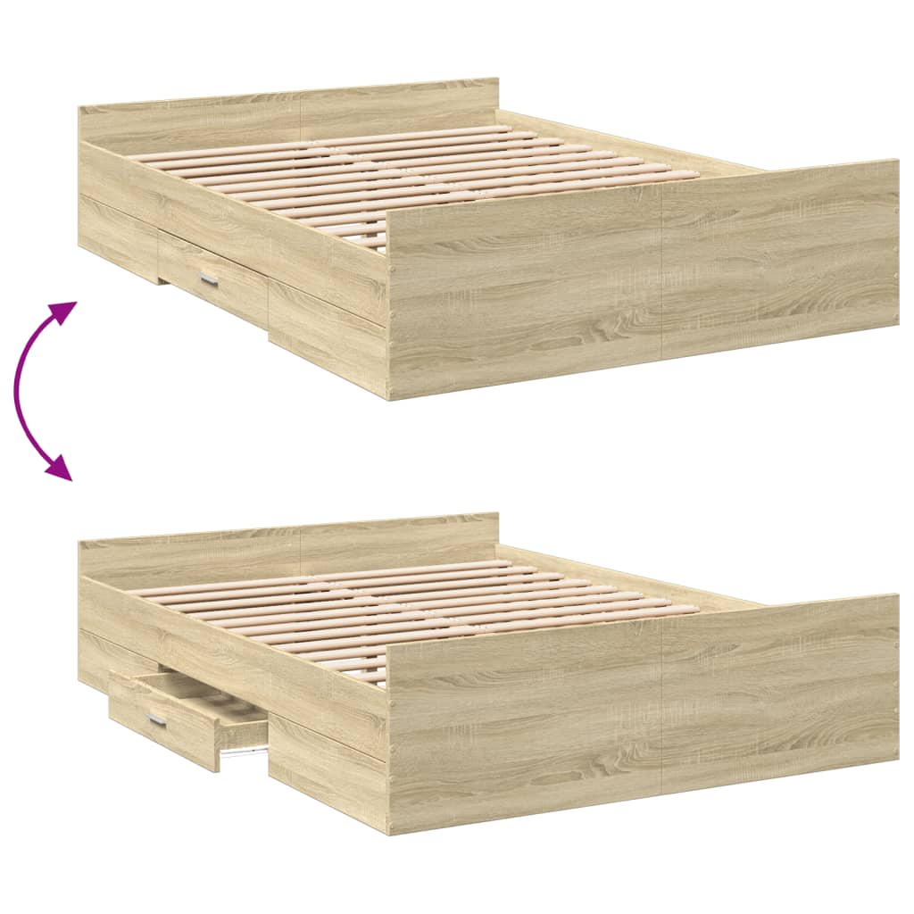Sengeramme med skuffer sonoma eik 120x200 cm konstruert tre