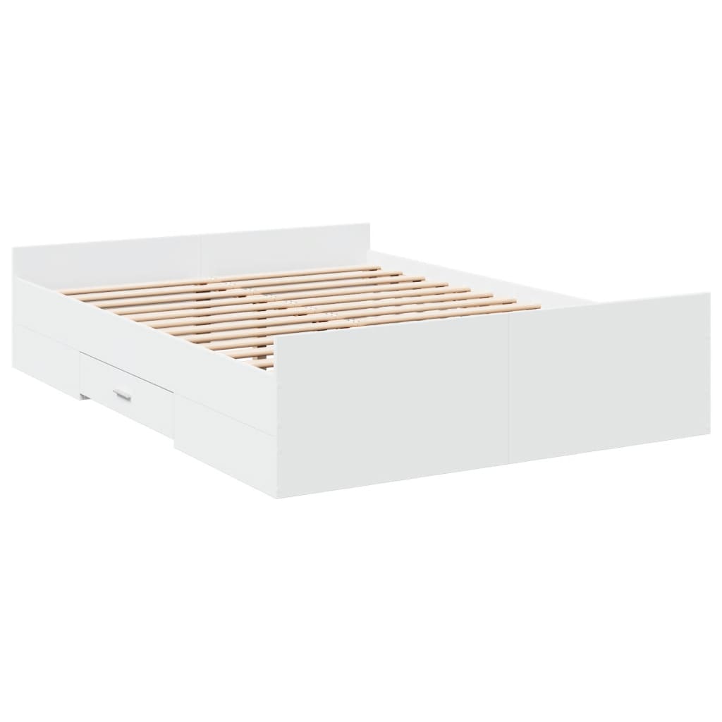 Sengeramme med skuffer hvit 140x190 cm konstruert tre