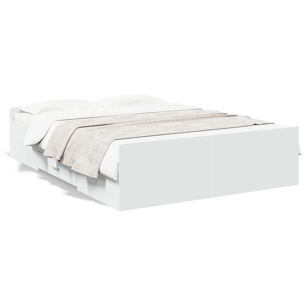 Sengeramme med skuffer hvit 135x190 cm konstruert tre