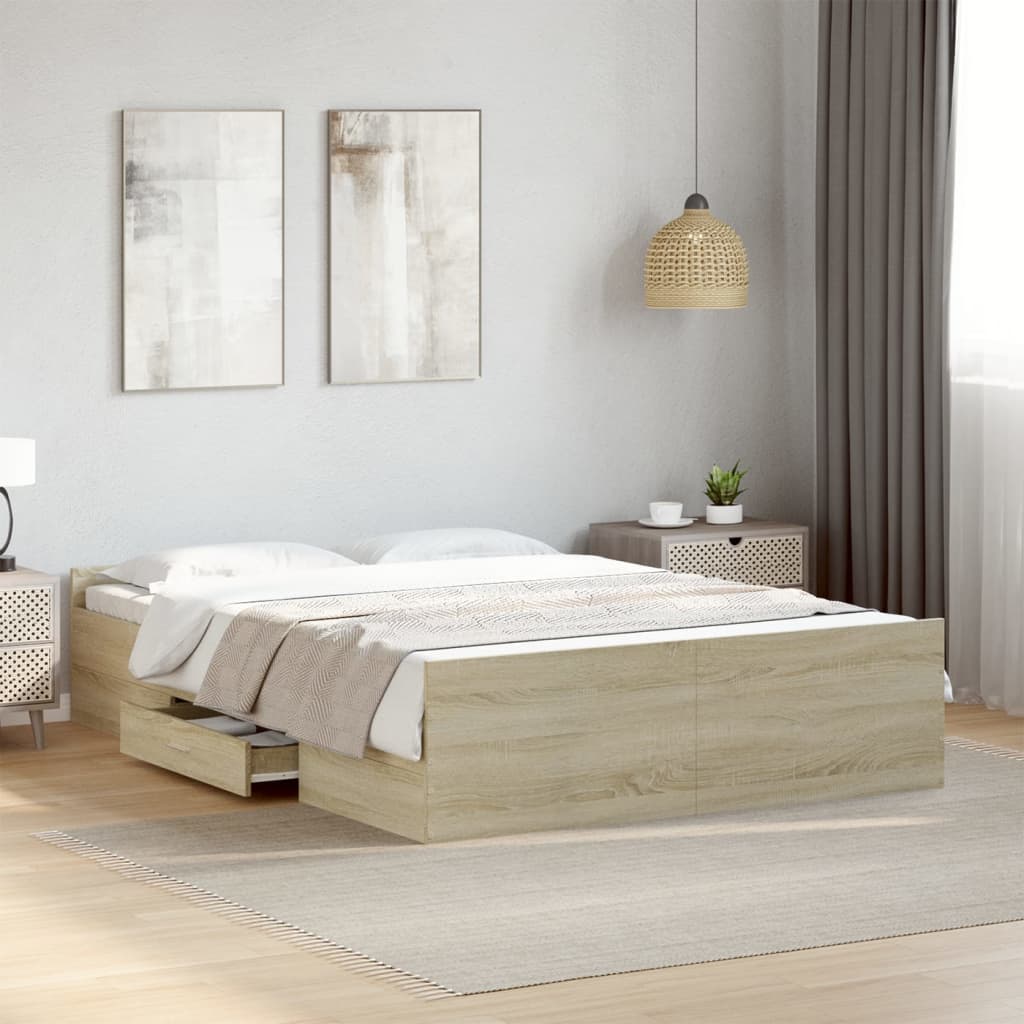 Sengeramme med skuffer sonoma eik 135x190 cm konstruert tre