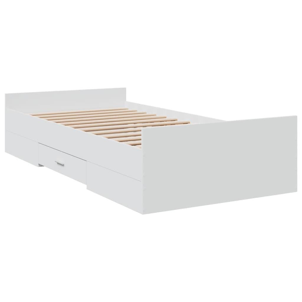Sengeramme med skuffer hvit 100x200 cm konstruert tre