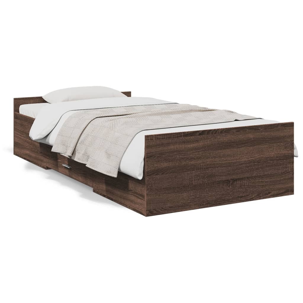 Sengeramme med skuffer brun eik 100x200 cm konstruert tre