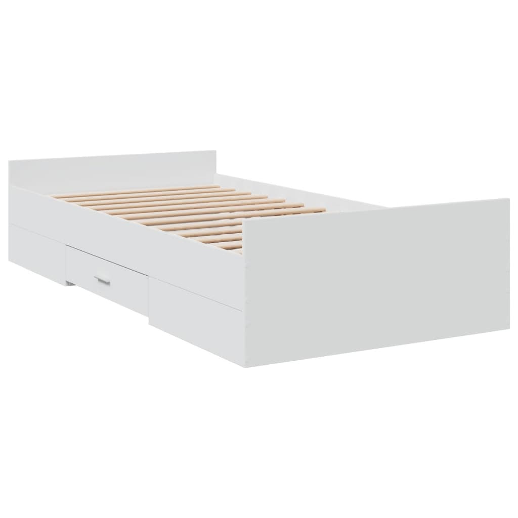 Sengeramme med skuffer hvit 90x200 cm konstruert tre