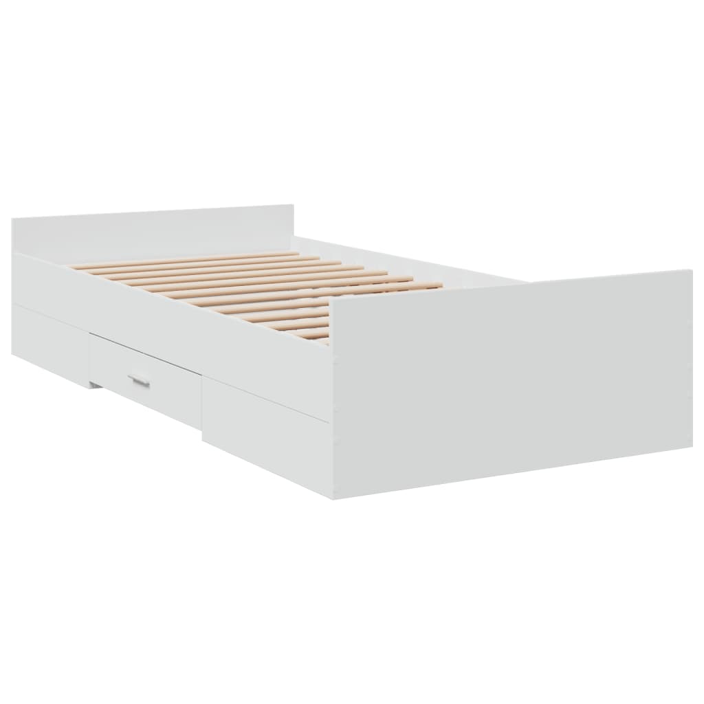 Sengeramme med skuffer hvit 90x190 cm konstruert tre