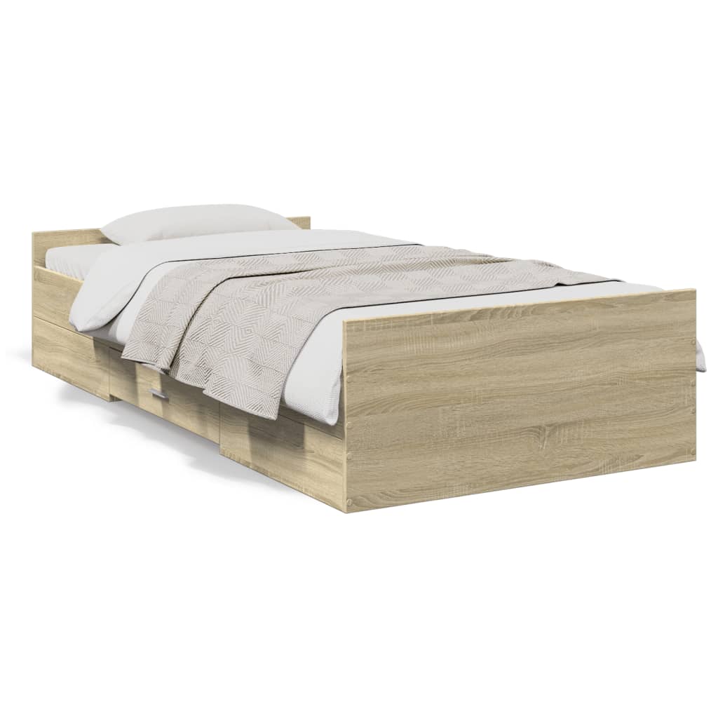 Sengeramme med skuffer sonoma eik 90x190 cm konstruert tre