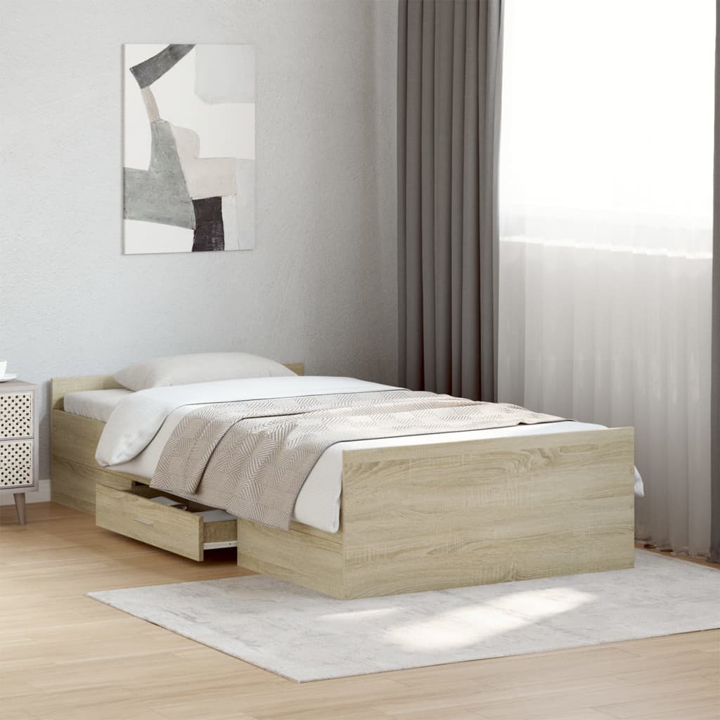 Sengeramme med skuffer sonoma eik 90x190 cm konstruert tre