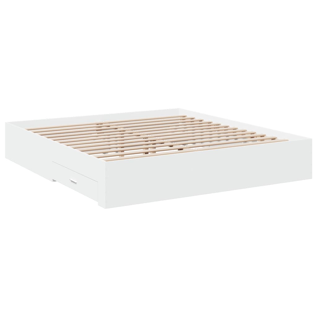 Sengeramme med skuffer hvit 200x200 cm konstruert tre