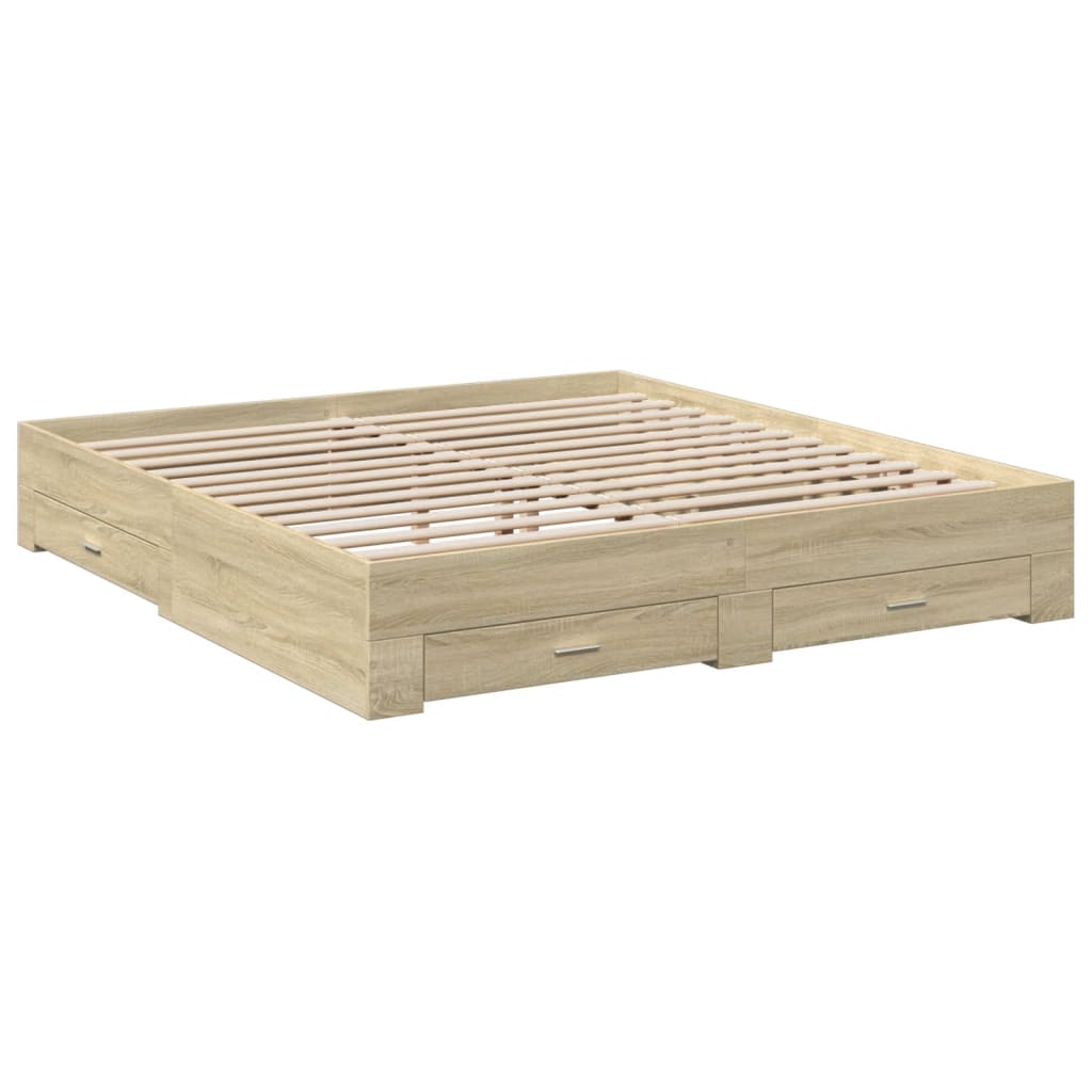 Sengeramme med skuffer sonoma eik 200x200 cm konstruert tre