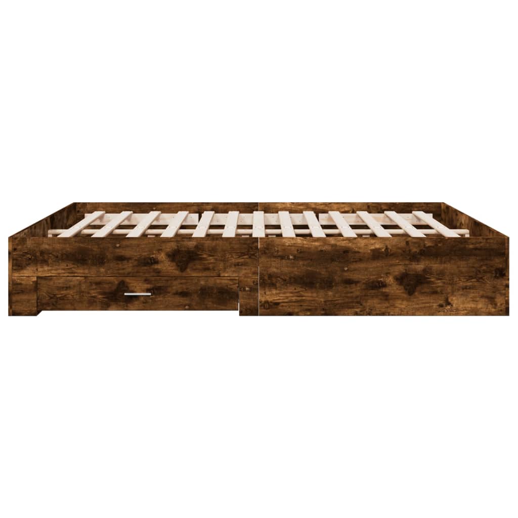 Sengeramme med skuffer røkt eik 200x200 cm konstruert tre