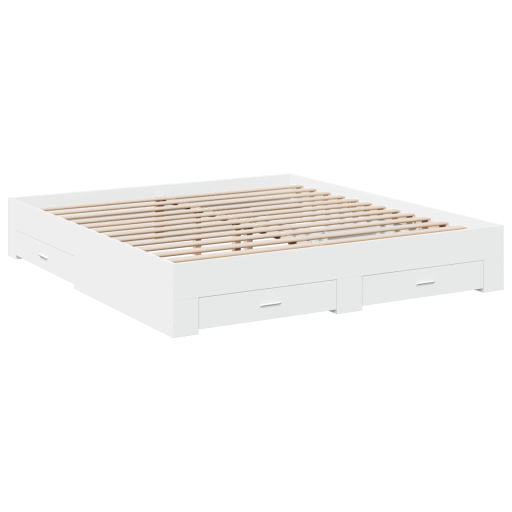 Sengeramme med skuffer hvit 180x200 cm konstruert tre