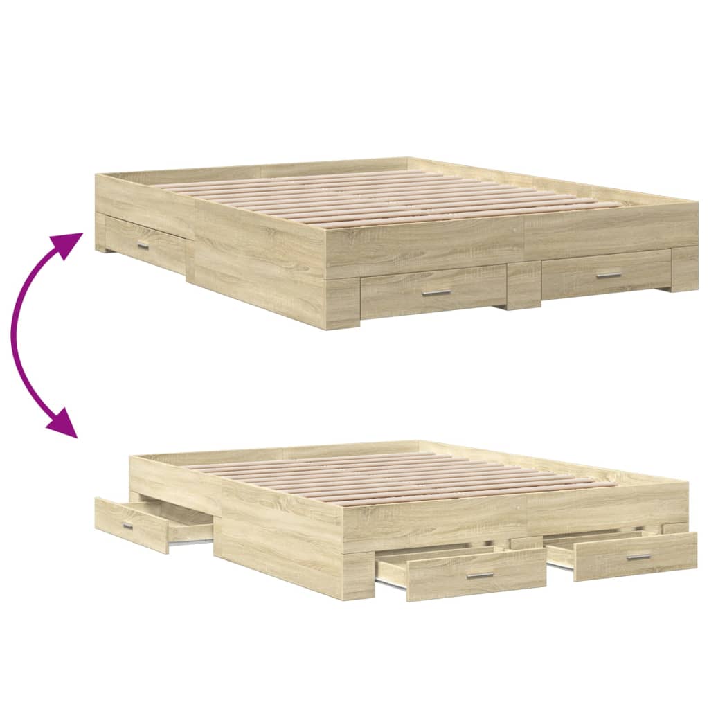 Sengeramme med skuffer sonoma eik 150x200 cm konstruert tre