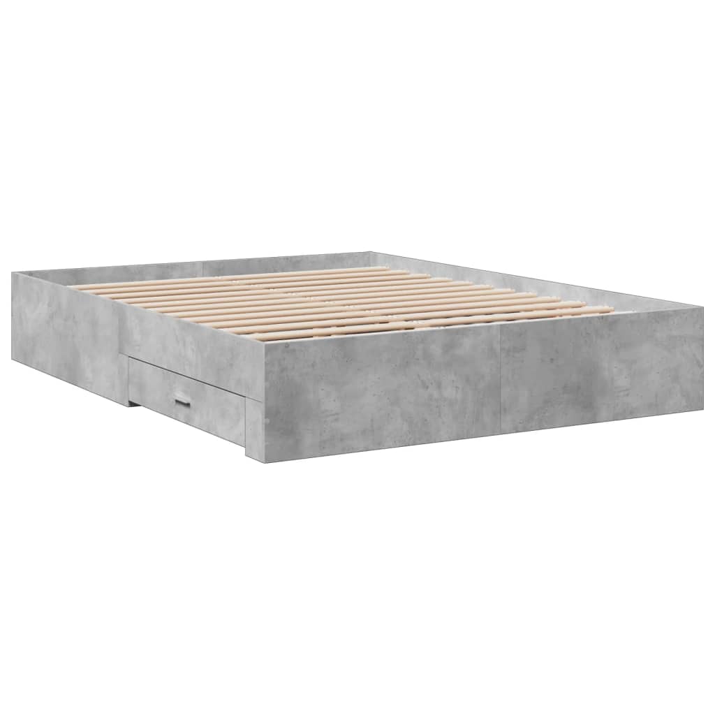 Sengeramme med skuffer betonggrå 150x200 cm konstruert tre