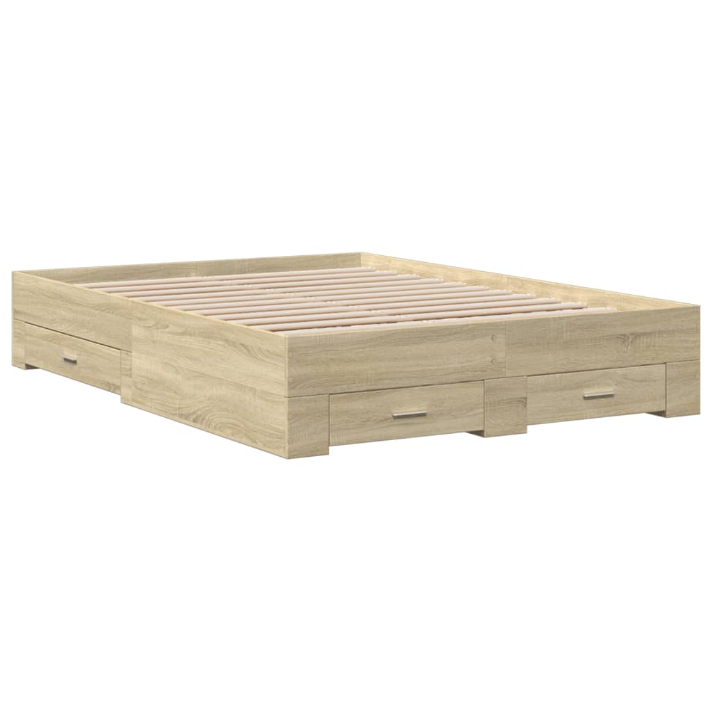 Sengeramme med skuffer sonoma eik 140x190 cm konstruert tre