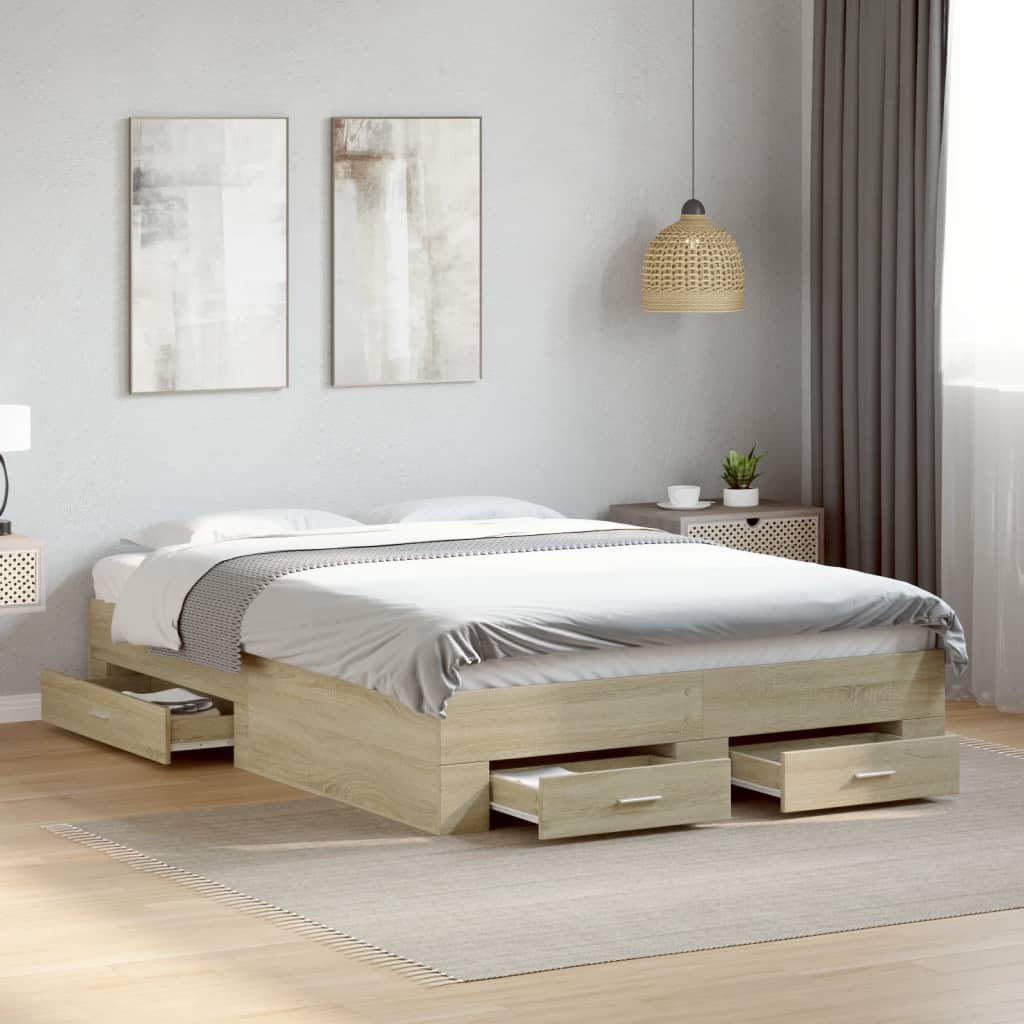 Sengeramme med skuffer sonoma eik 140x190 cm konstruert tre