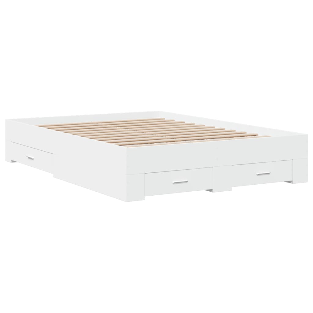 Sengeramme med skuffer hvit 135x190 cm konstruert tre vidaXL