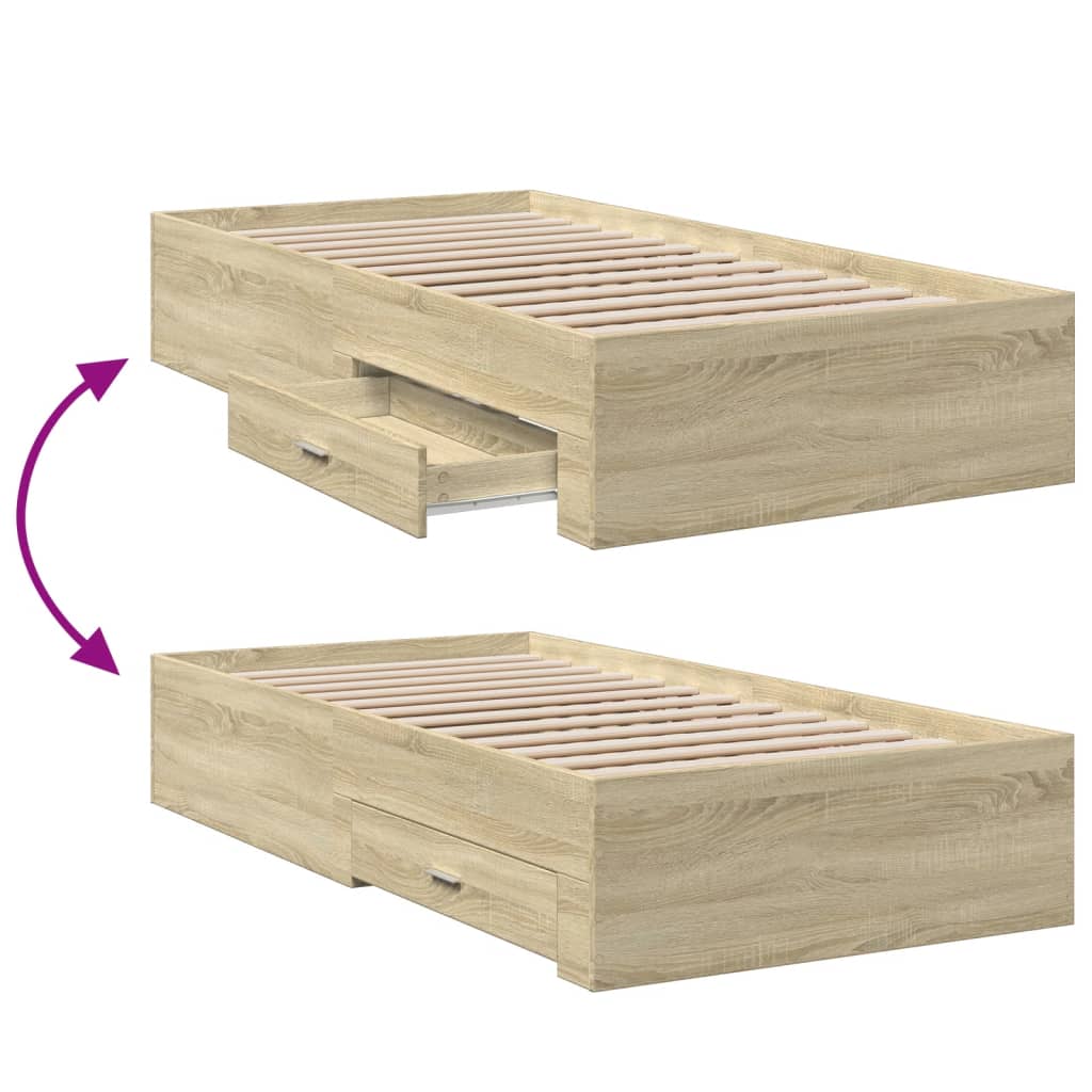 Sengeramme med skuffer sonoma eik 100x200 cm konstruert tre
