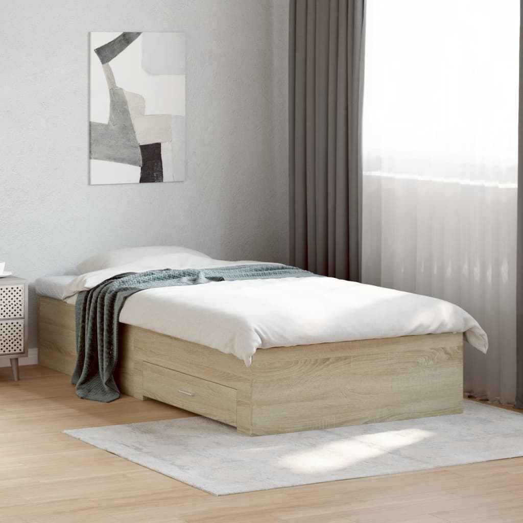 Sengeramme med skuffer sonoma eik 90x200 cm konstruert tre