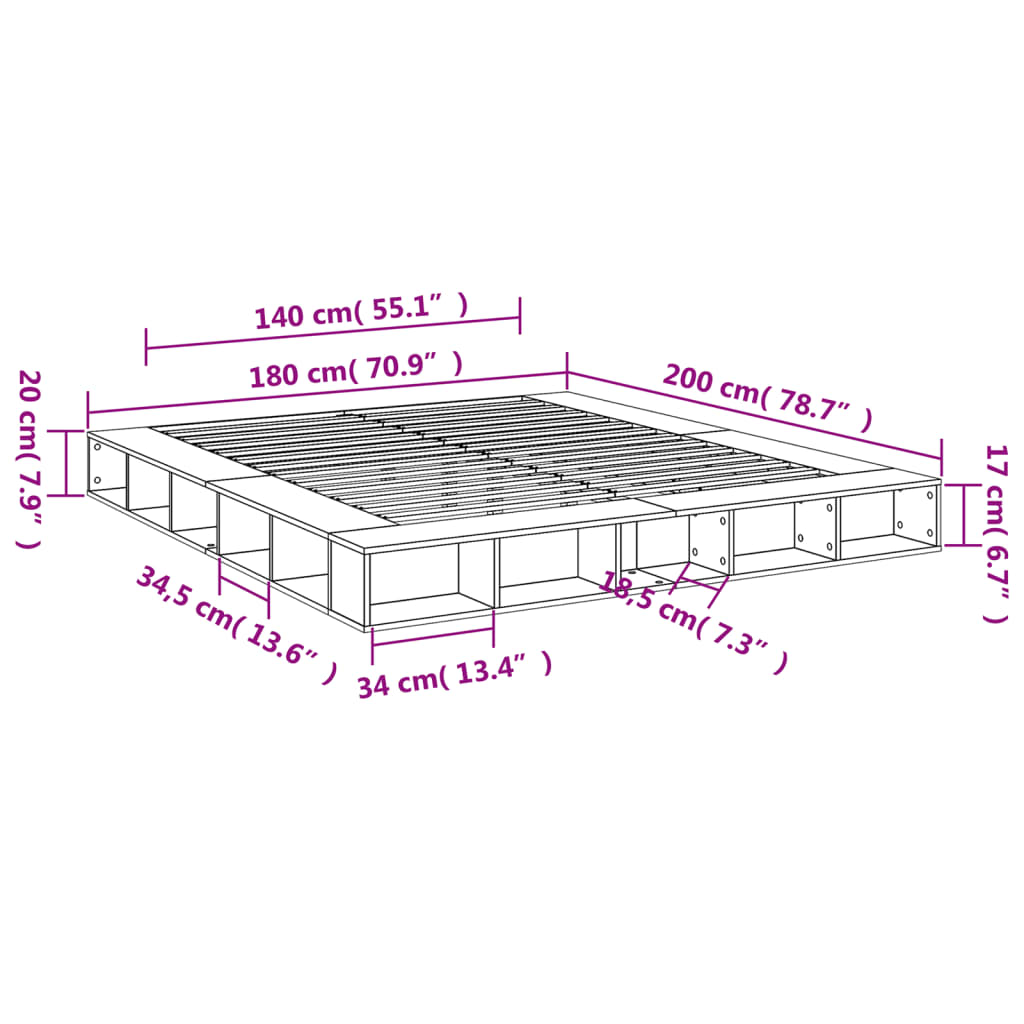 Sengeramme hvit 180x200 cm konstruert tre