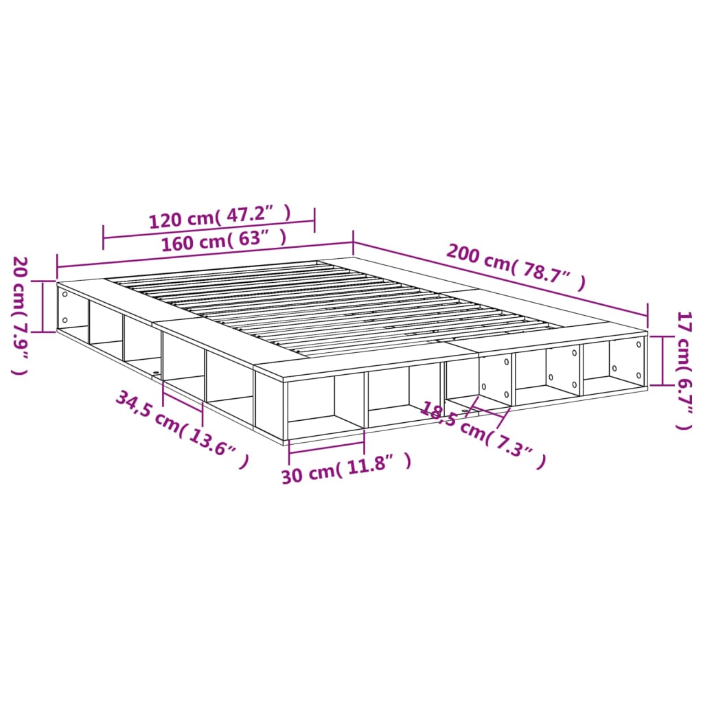Sengeramme hvit 160x200 cm konstruert tre